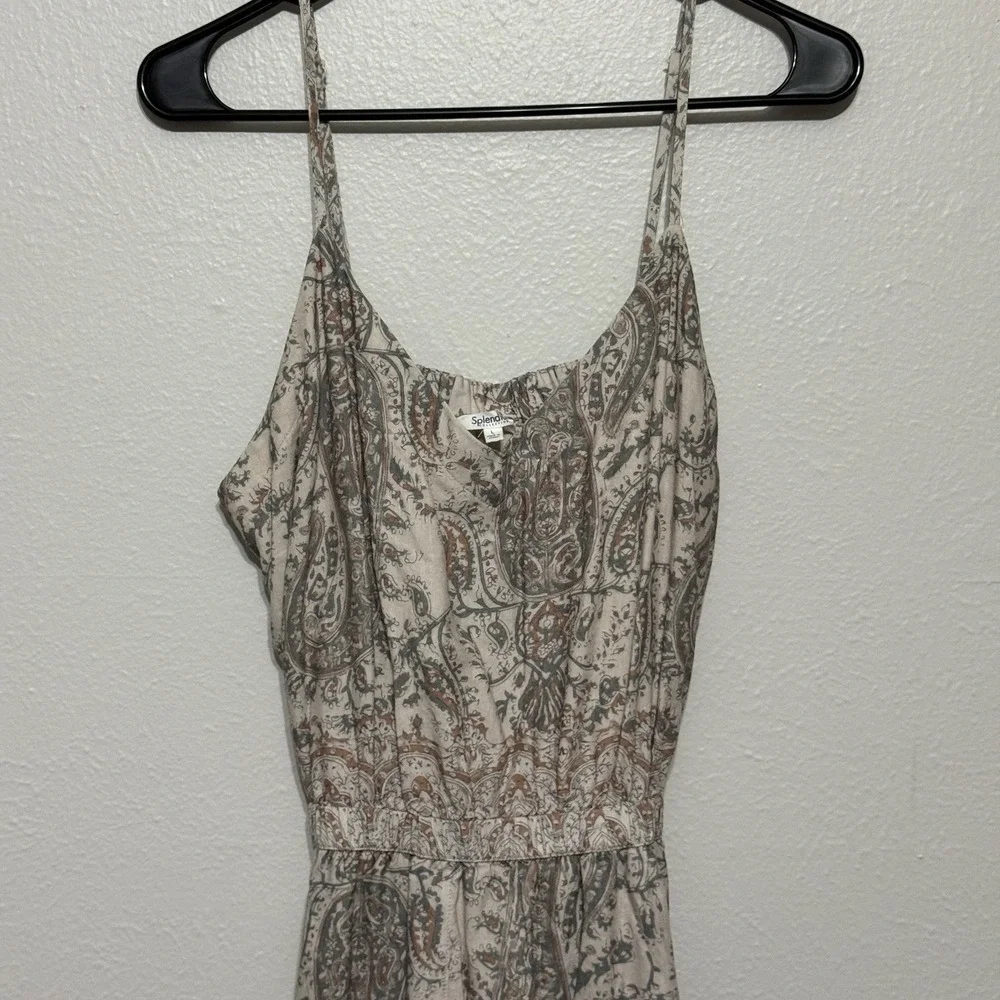 Splendid Alessandra Paisley Linen Blend Maxi Dress Leg Slit Size Large‎ Bohemian